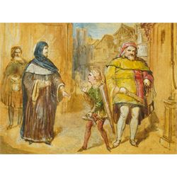 Northern European School (Late 19th century): Medieval Street Scene with Cleric and Boy, w...