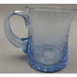 Set six early 20th century blue crackle glass tankards, H10.5cm   