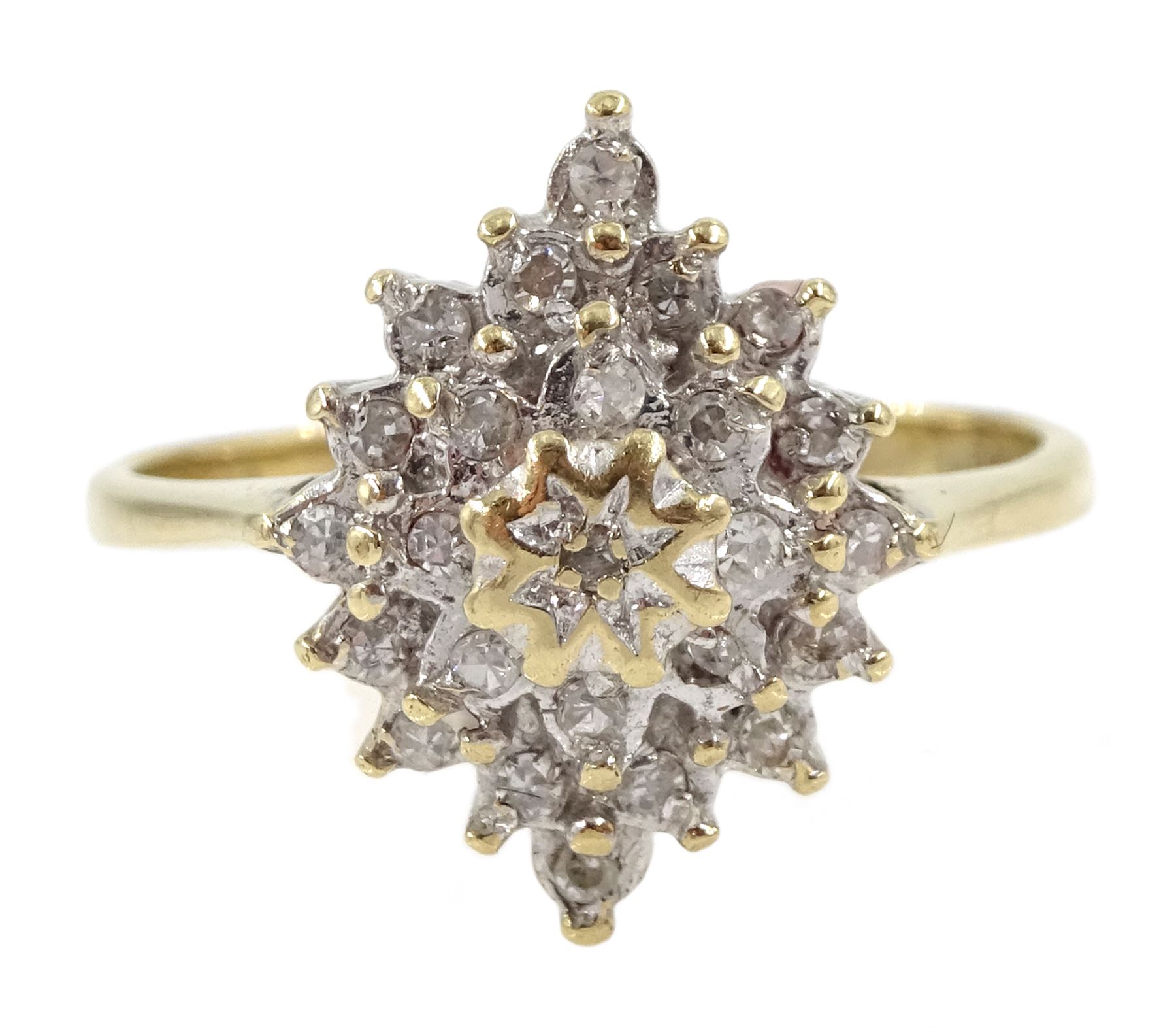 9ct gold diamond cluster ring, hallmarked