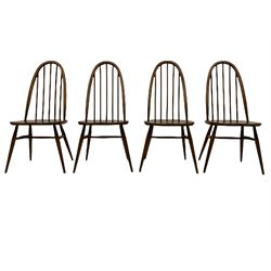 Four Ercol medium elm and beech chairs, high hoop back