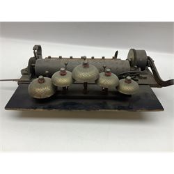 19th century music box mechanism with five bells, L43cm, D26cm