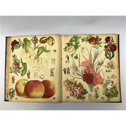  A Victorian floribunda scrapbook album, the gilt tooled green leather bound album containing mostly floral and botanical cuttings,  book H35.5cm W29.5cm.   