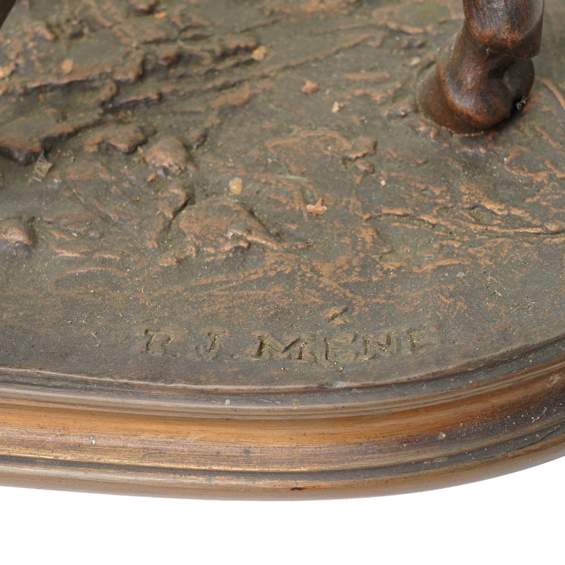 After Pierre-Jules Mene (French 1810-1879): The Norman Mare, bronze figure on a stepped oval base, signed, H42cm W50cm