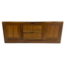 Walnut side cabinet/entertainment cupboard, fitted with two cupboards and two drawers