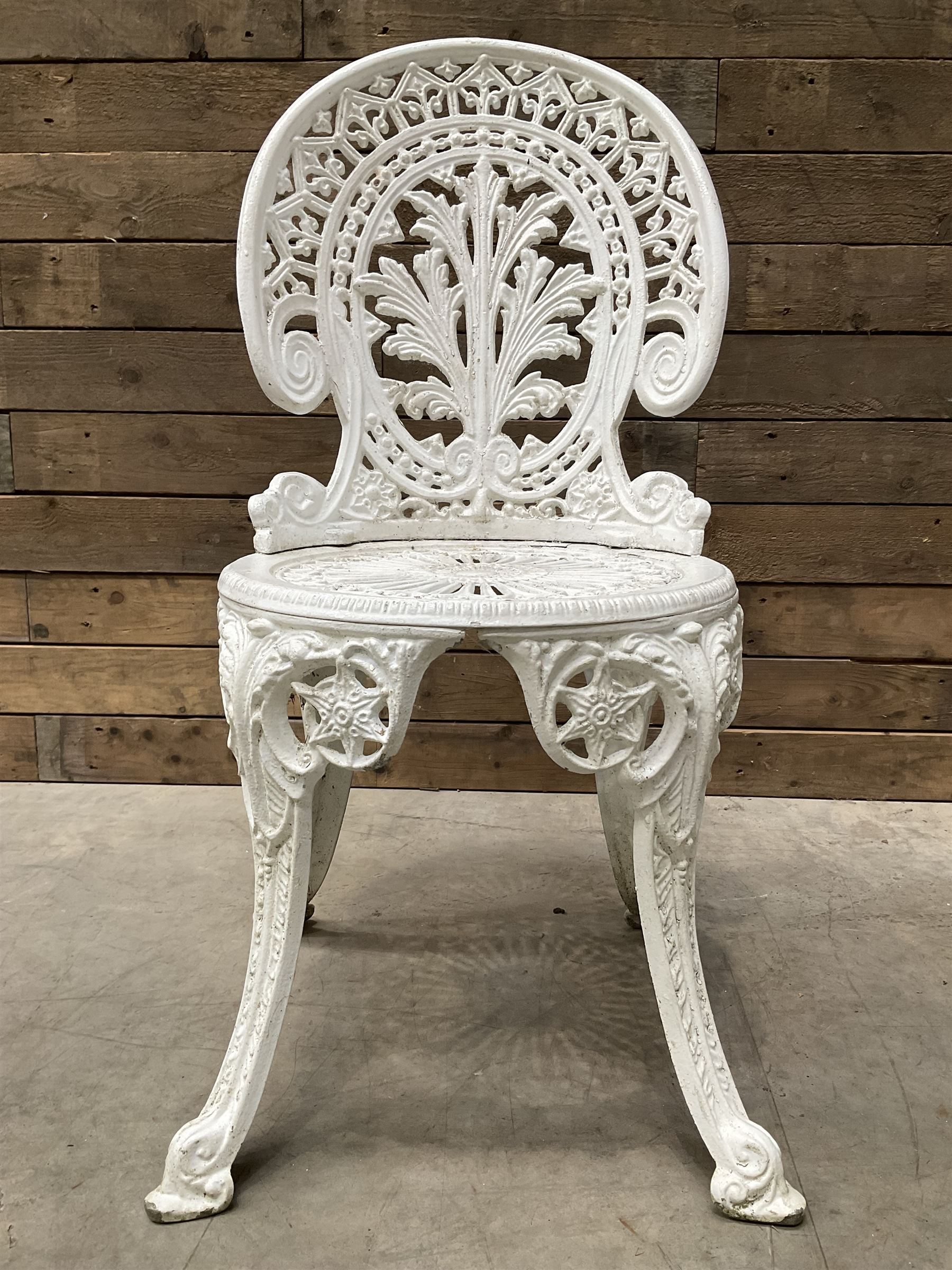 Victorian design white painted aluminium garden table, and four chairs