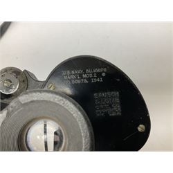 Pair of WW2 Bausch & Lomb U.S. Navy 7 x 50 binoculars, Mk.1 Model 2, impressed BU Ships No.80975 1941, serial no.OY6585, with neck strap