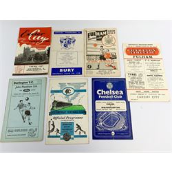 Twenty 1950s and later football programmes including Arsenal, Villa, Barnsley, Brentford, Blackburn, Blackpool, Bolton, Bournemouth, Bradford City, Brighton, Burnley, Bury, Charlton, Chelsea, Chesterfield, Crystal Palace, Darlington, Exeter, Fulham and Halifax