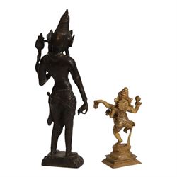Brass sculpture of Ganesh,, together with a bronzed buddha stood upon a lotus leaf, largest H42cm 
