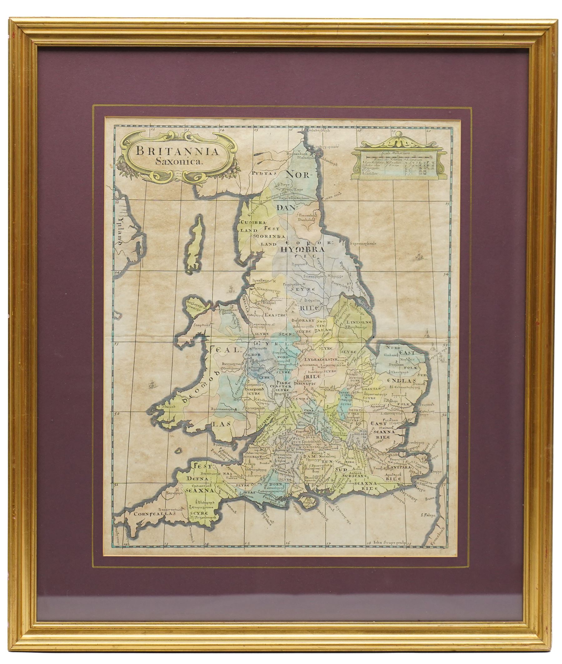 Robert Morden (British c.1650-1703): 'Britannia Saxonica' and  'Warwickshire', two 17th/18th century engraved maps with hand-colouring max 38cm x 31cm (2)