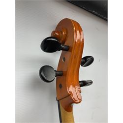 Modern Hungarian half-size cello with 69cm two-piece maple back and ribs and spruce top L114cm overall; and Stentor half size cello bearing label 'The Stentor Student II'; each in soft carrying case (2)