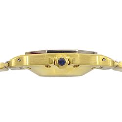 Cartier Santos ladies 18ct white and yellow gold automatic wristwatch, hexagonal case, white dial with date aperture and sapphire crown, on 18ct gold bracelet, hallmarked, with gold-over clasp, with red pouch
