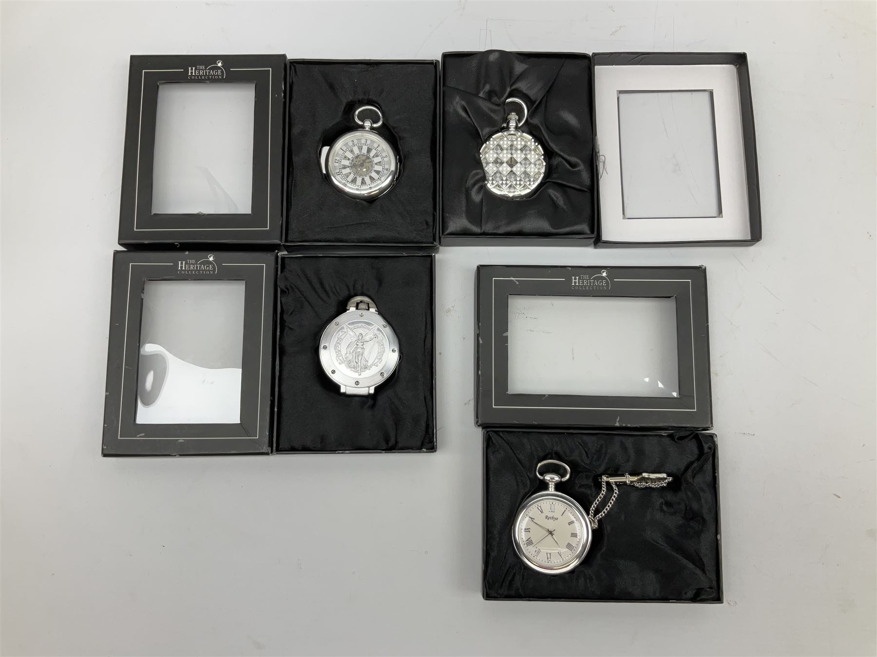 Franklin Mint Bald Eagle pocket watch cased and a collection of twenty-four The Heritage Collection pocket watches, boxed an one other pocket watch (26)