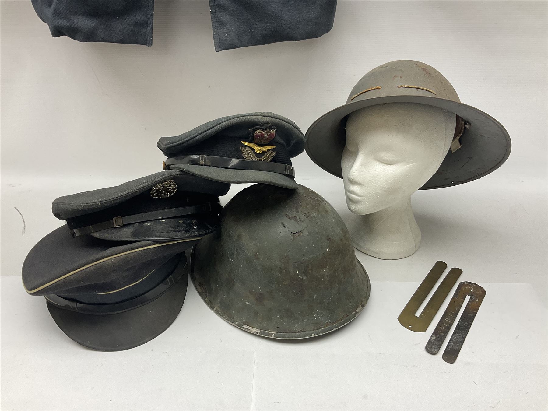 Two air force jackets, together with two helmets and Bamberger Mutzen Industrie German military hat and two others 