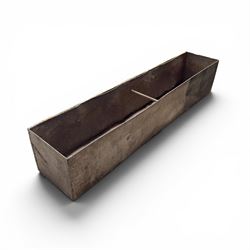 Early Victorian lead-fronted window box planter, of rectangular form with moulded borders and three applied flowerhead roundels, in distressed green finish