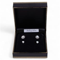 Two pairs of silver opal stud earrings, boxed