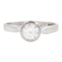 18ct gold bezel set single stone round brilliant cut diamond ring, Birmingham hallmark, diamond approx 0.65 carat