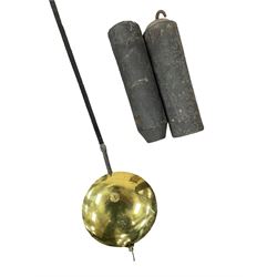 Henry Hindley of York – mid-18th century oak cased 8-day longcase clock,
flat topped caddy pediment with gesso finials, rectangular hood door flanked by wooden turned pilasters with capitals, canted trunk with a full-length break arch topped door on a short plinth with applied skirting and bracket feet, brass dial with a silvered chapter ring, Roman numerals and five-minute Arabic’s, minute and inner quarter hour tracks, matted dial centre with subsidiary seconds dial, blued steel hands and female head pattern spandrels, silvered calendar dial to the break arch with dolphin spandrels, four pillar rack striking movement, striking the hours on a bell. With weights and pendulum. 
H250 W48 D27
Henry Hindley originally from Wigan (Lancs) is recorded as working in York from Petergate 1731-41 then Stonegate 1741-1771. A famous and highly innovative maker, often referred to as the “Tompion of the North.” 
