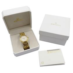 Zenith Academy gold-plated and stainless steel quartz wristwatch, with date aperture, back case No. 50 6000 226, boxed with additional link and paperwork
