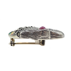 Silver plique-a-jour , marcasite and ruby eagle brooch, stamped 925