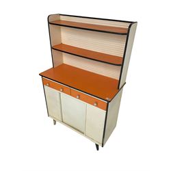 Table-Ette - mid-20th century kitchen unit, fitted with two shelves over two drawers and double cupboard, in orange and white finish