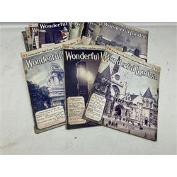 Twenty-three volumes of Wonderful London, early 20th century, edited by St John Adcock, together with WWII Hitler Passed This Way published by the London Evening News, together with Late 19th/early 20th century Amherst Imari style bowl, together with a Bisto blue bowl decorated with blossoming branches, quantity of 19th century and later blue and white ceramics to include twin handled footed dishes etc