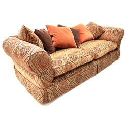 Tetrad kilim grand sofa, together with feather filled scatter cushions, pad supports 