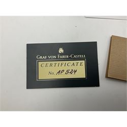 Graf Von Faber-Castell Pencil Cassette, housed in alder wood presentation box with mirrored hinged lid, containing platinum plated Perfect Pencil, sharpener, four erasers and four replacement pocket pencils with native alder handles hand-selected by Nuremberg woodcarvers, with certificate, cloth and original green box