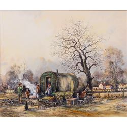 John Freeman (British 1942-): Gypsy Encampment, watercolour and ink signed and dated '80, ...