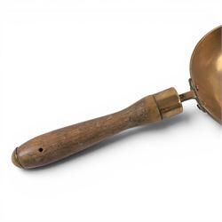 Brass grain/coal scoop with wooden handle, L43cm