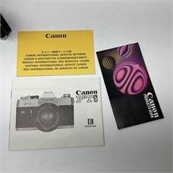Canon FTb camera body, serial no. 715838, with 'Canon FD 50mm 1:1.8' lens, serial no. 207888, in original box, together with Canon FTb camera body, serial no. 557817, with 'Canon FD 35mm 1:3.5 S.C' lens, serial no. 126210 and Canon EX Auto camera body, serial no. 296244 with 'Canon EX 50mm 1:1.8' lens, serial no. 380869  
