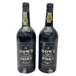  Dow's 1966 vintage port, two bottles, unknown contents and proof 