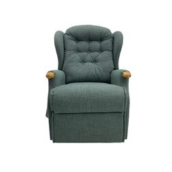 Sherborne England Lyndon electric reclining armchair, upholstered in Highland Baltic fabric, light oak legs