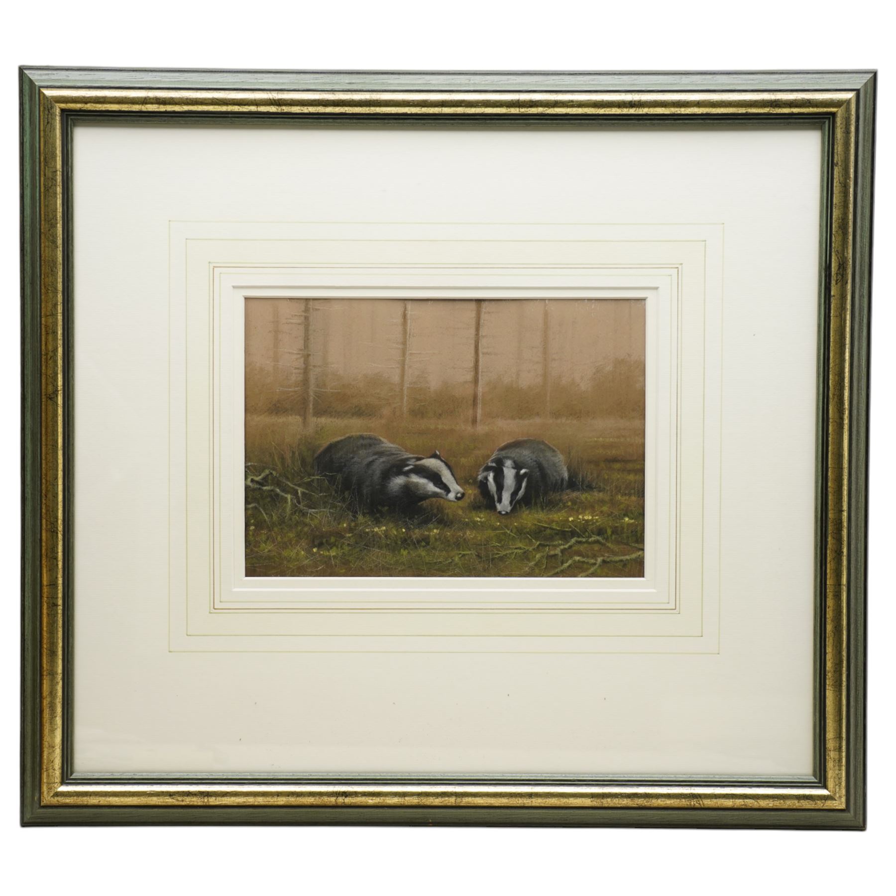 John Naylor (British 1960-): Two Badgers, pastel signed, authenticity label verso 20cm x 29cm