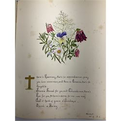 Collection  of 'the Flowers of Sheakspeare' bound in a book, approximately twenty nine studies in watercolour, each work detailing the act the flower is mentioned, together with the tapestry book by Candee. 