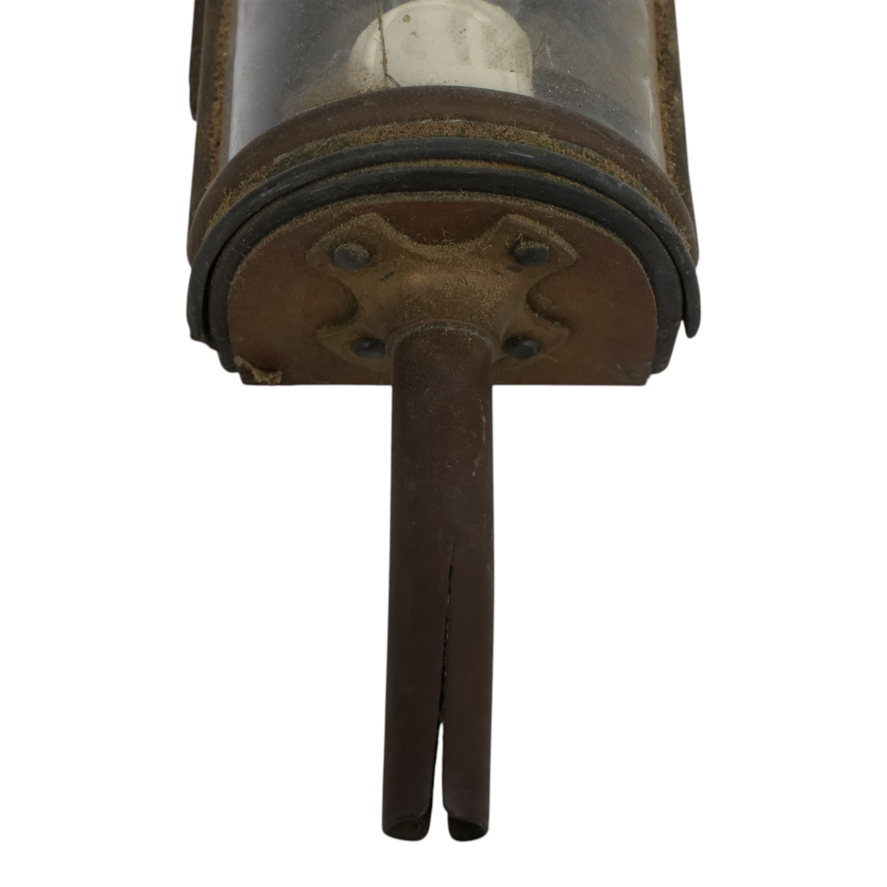 20th century brass and copper carriage lantern, with curved glass front, the brass oval plaque with details for Shand Mason & Co Fire Engine makers, Upper Ground Street, Blackfriars Rd, London, H32cm