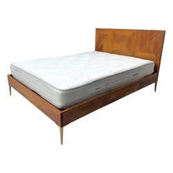Barker & Stonehouse - contemporary chestnut king size bed frame, with geometric inlaid headboard and brass detailing, slatted base and tapered brass effect legs, together with Dreams ‘Reynolds 1000’ pocket sprung mattress