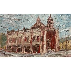 Barry De More (Yorkshire 1948-2023): 'Town Hall - Elland', oil on board, signed titled and dated 2010 verso 17cm x 27cm 