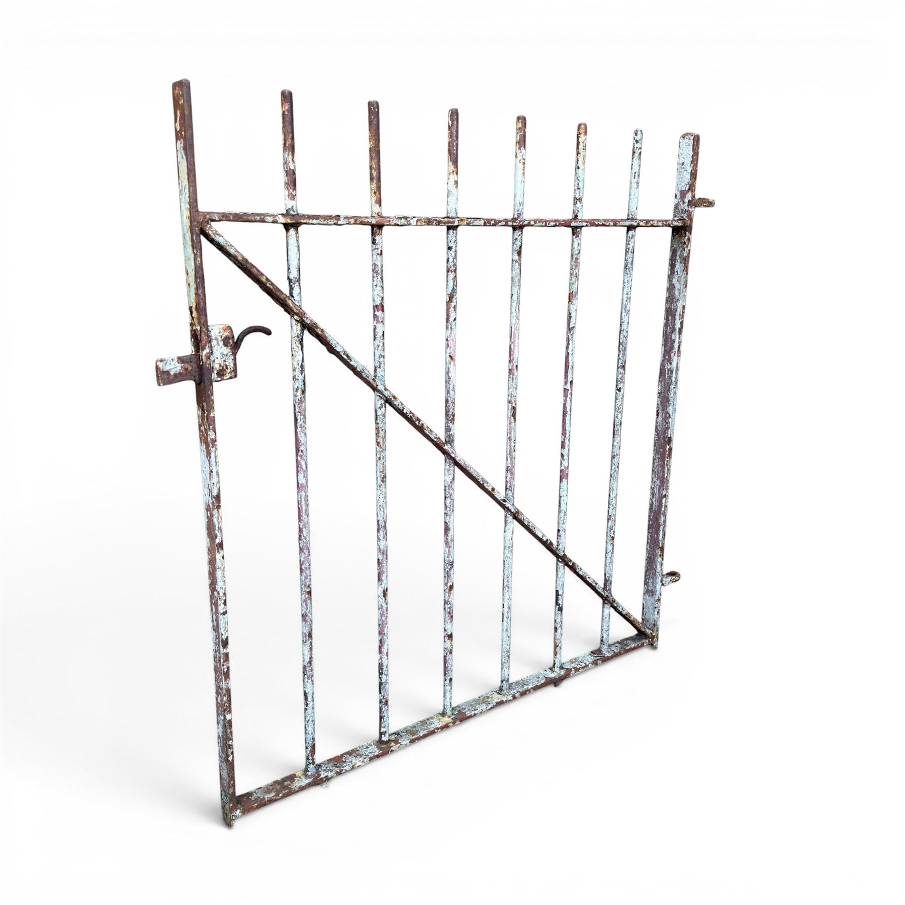 19th century wrought iron hand gate, with hinge loops and latch, in rustic white finish