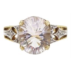 9ct gold single stone quartz ring, with diamond chip openwork shoulders, hallmarked