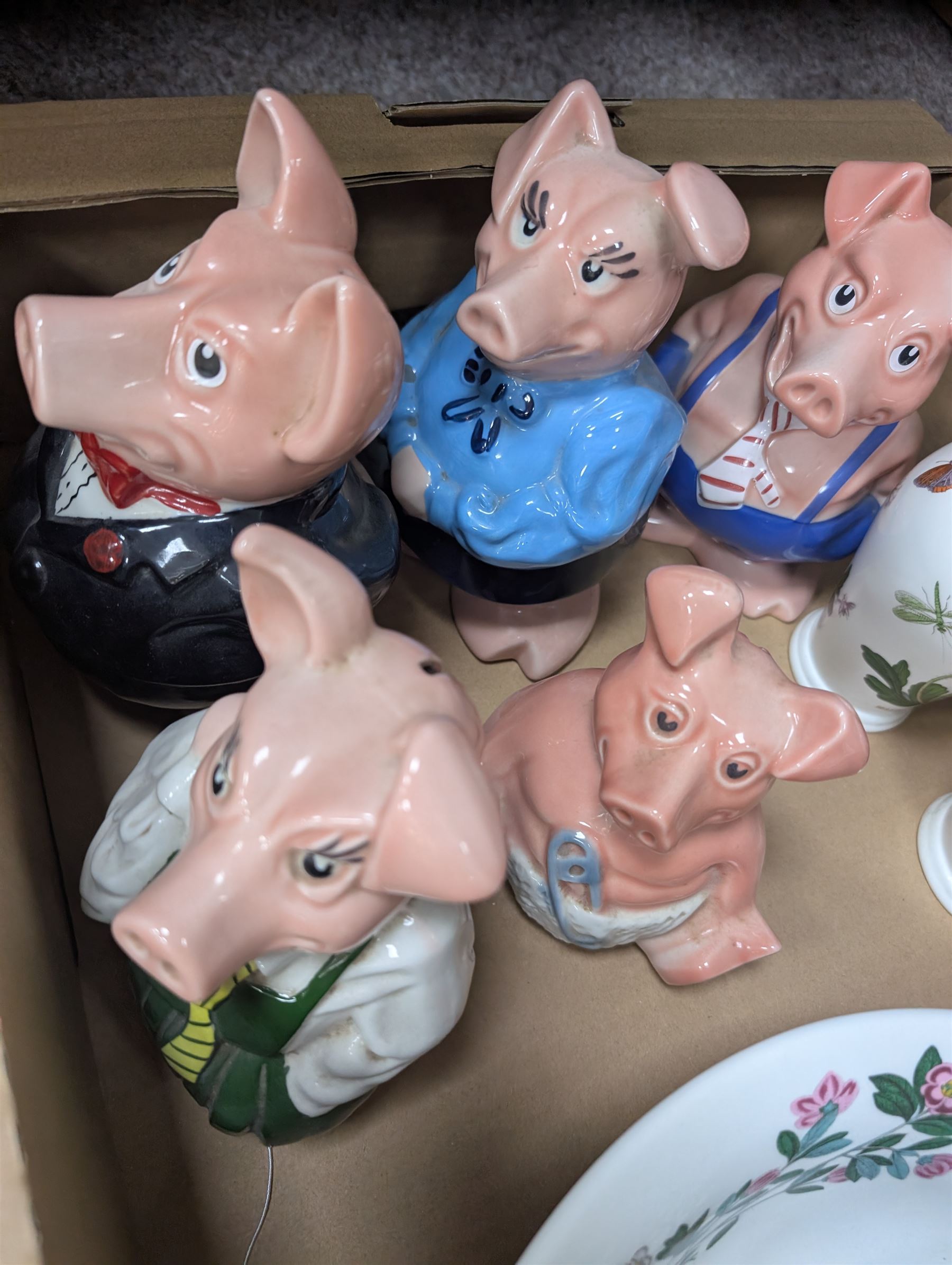 Portmeirion Botanic Garden jug and bowl and pair of vases; and five Wade NatWest money bank pigs