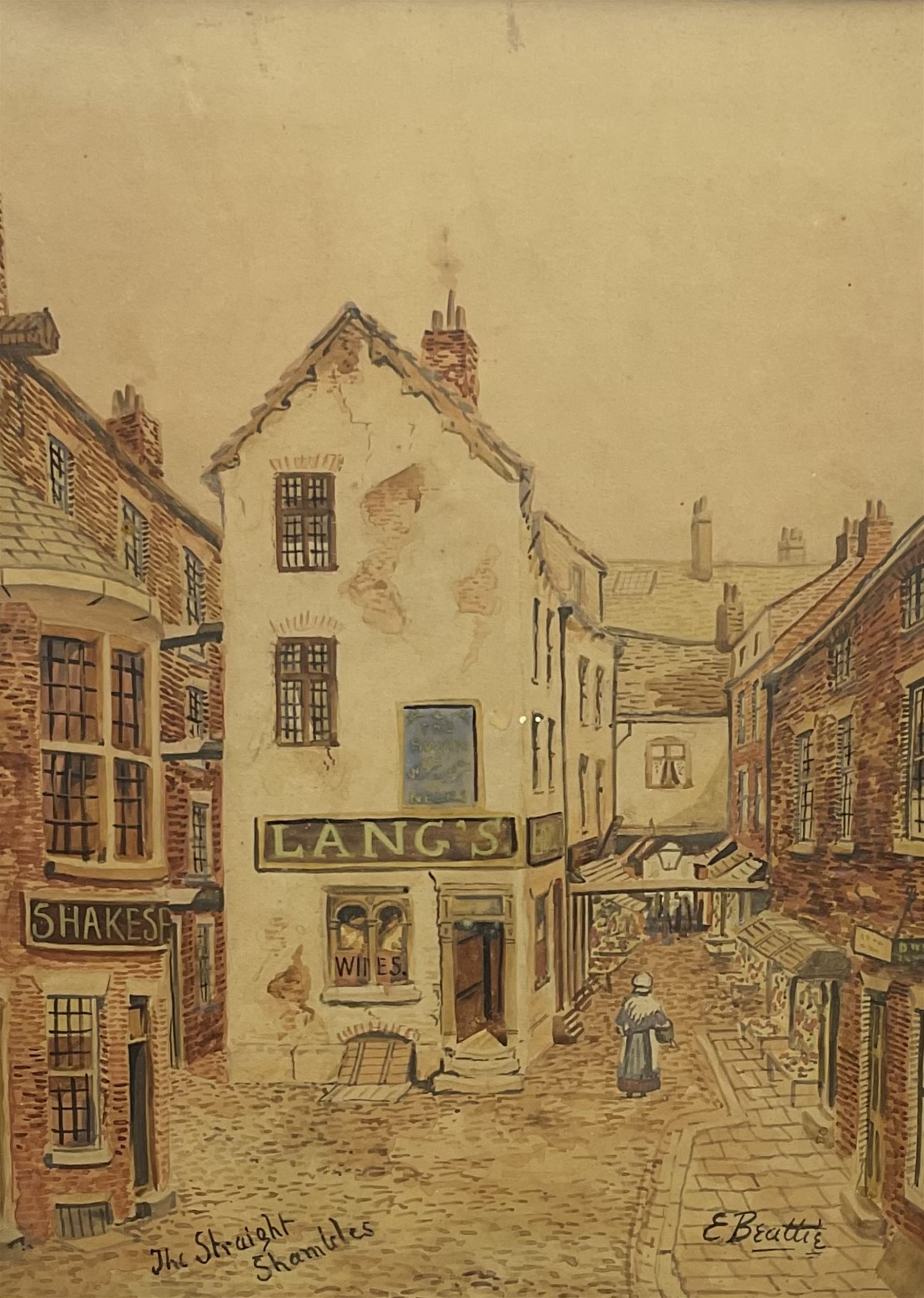 Edwin Robert Beattie (British 1845-1917): 'The Straight Shambles' Preston, watercolour signed 33cm x 24cm