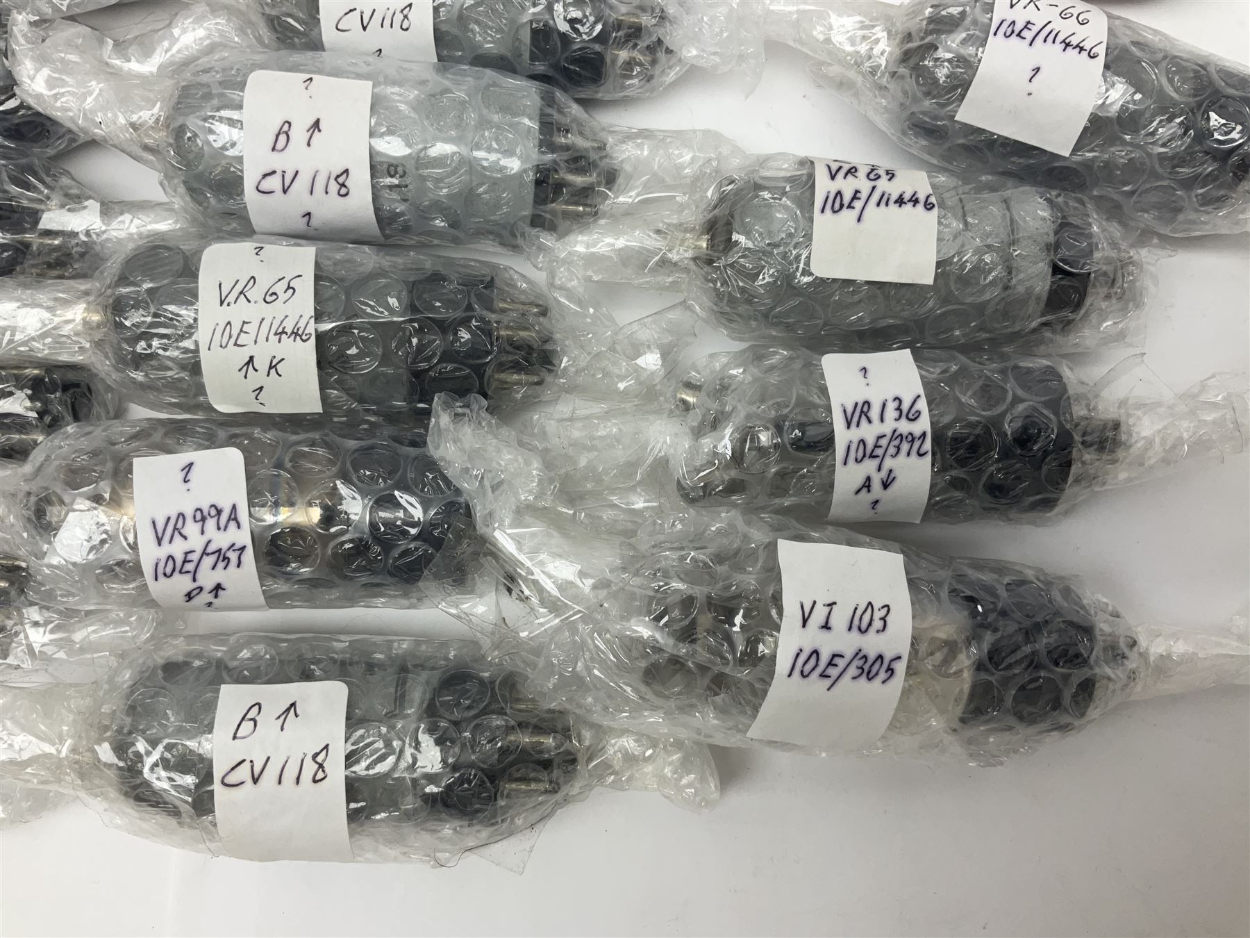 Collection of thermionic radio valves/vacuum tubes, of various makes and models, including PX4, U12, VR65 I0E/II446, PL504, CV1501 etc, approximately 60 as per list, unboxed