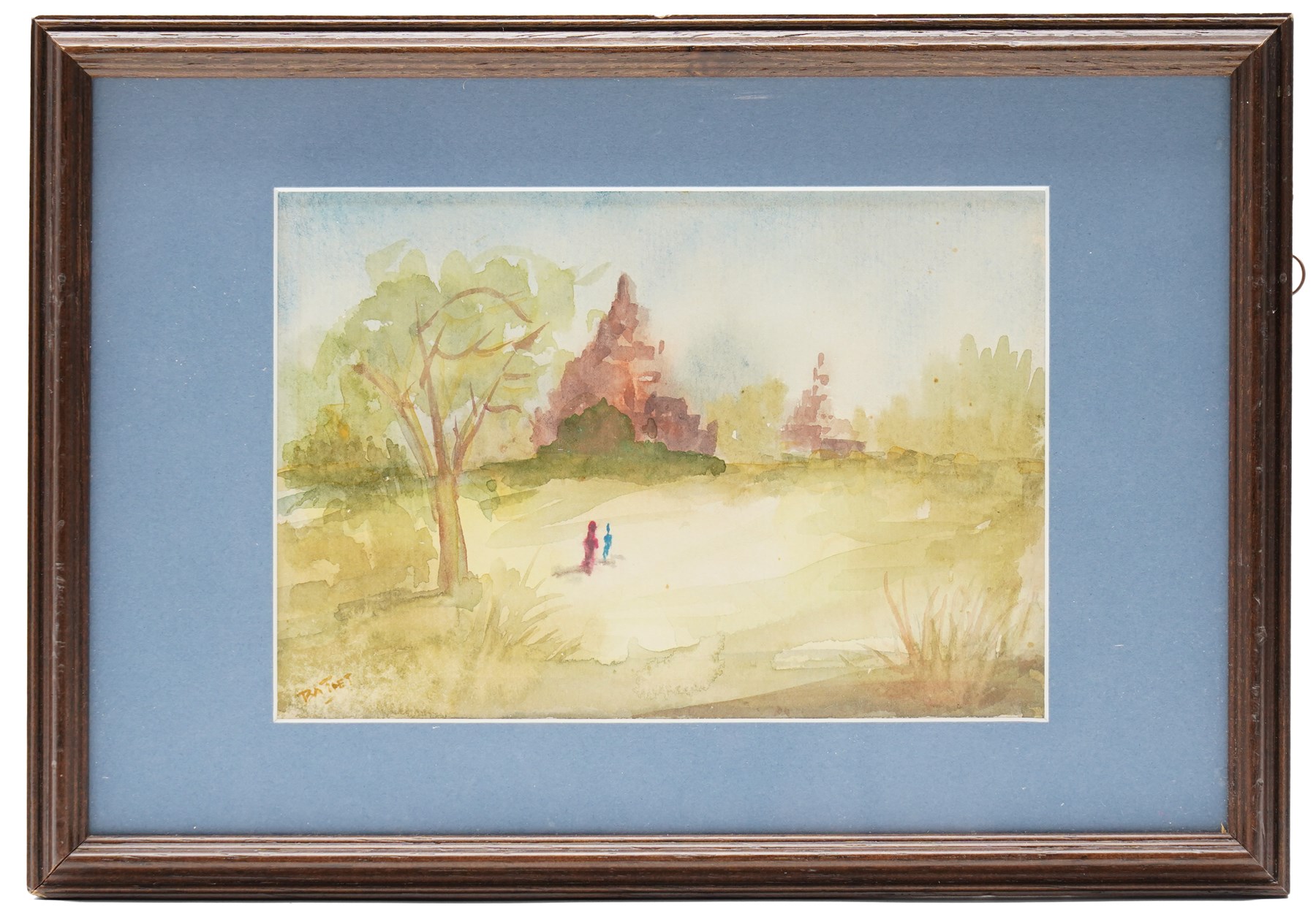 U Ba Thet (Burmese 1903-1972): Kaunghmudaw Pagoda and Burmese Buddhist monastery scene, pair of watercolours signed, 13.2cm x 19cm (2)