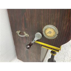 Faventia Half size miniature Spanish barrel piano with a 40cm cylinder playing tunes on a 37 note movement including woodblock and triangle, in a painted case with silk embroidered decoration to the front.  Vicente Linares, Barcelona trade label, with original crank handles, stringing, hammers action, tuning pins and cylinder