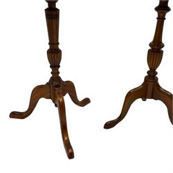 Pair early 19th century mahogany dining chairs (W51cm, H83cm); three mahogany tripod wine tables; early 20th century oval wall mirror (88cm x 62cm) (6)