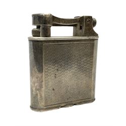 Dunhill silver plated lift-arm lighter, of rectangular form with engine turned decoration, signed Dunhill, base impressed Pat. No. 390107, H5cm