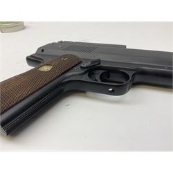 H. Weihrauch HW45 air pistol, .177 calibre, over-lever mechanism, chequered grip No.372679 L31cm; and quantity of pellets