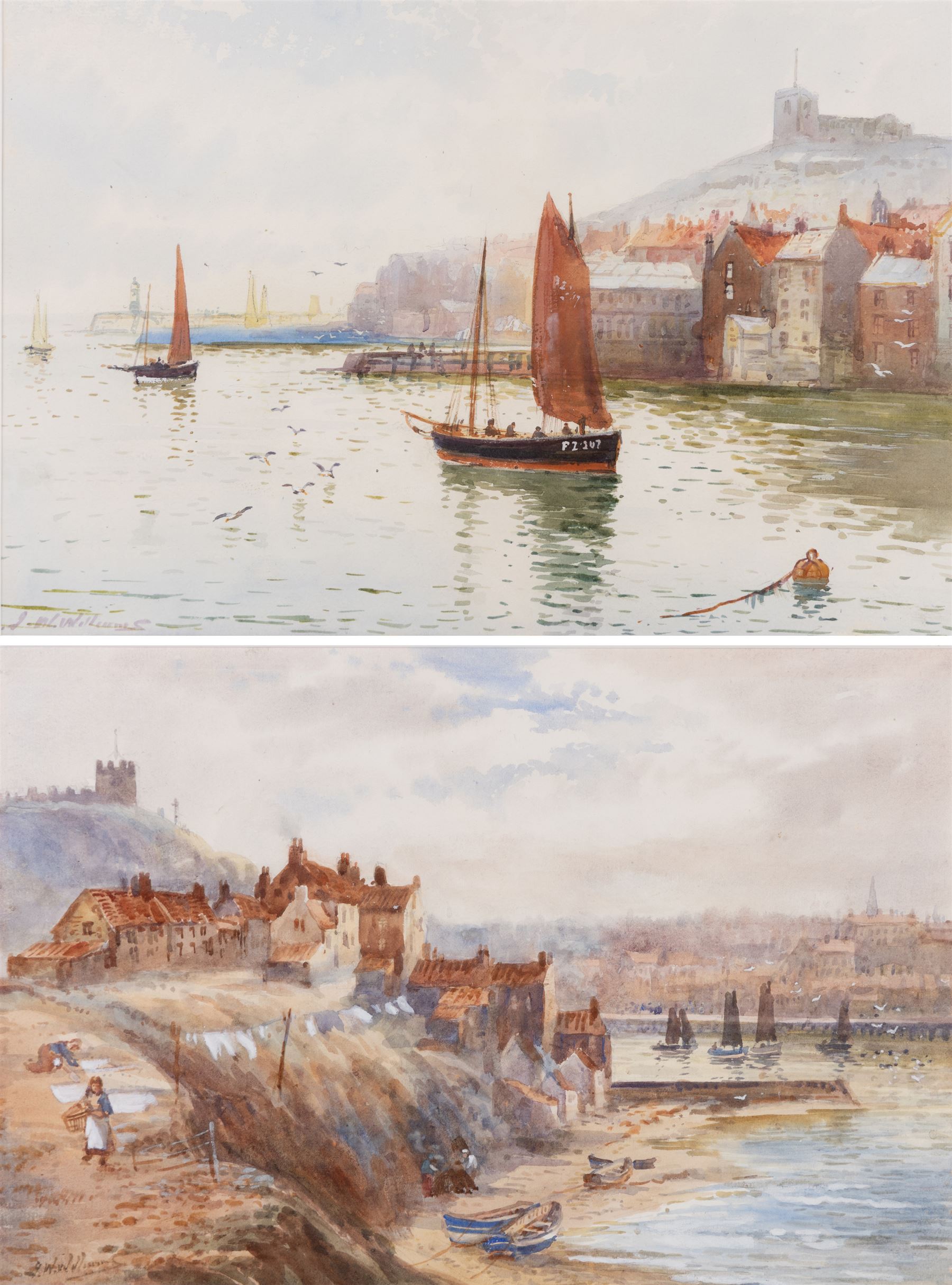 John Wynne Williams (British fl.1900-1920): View of Upper Harbour and Henrietta Street - Whitby, pair of watercolours signed 23cm x 34cm (2)