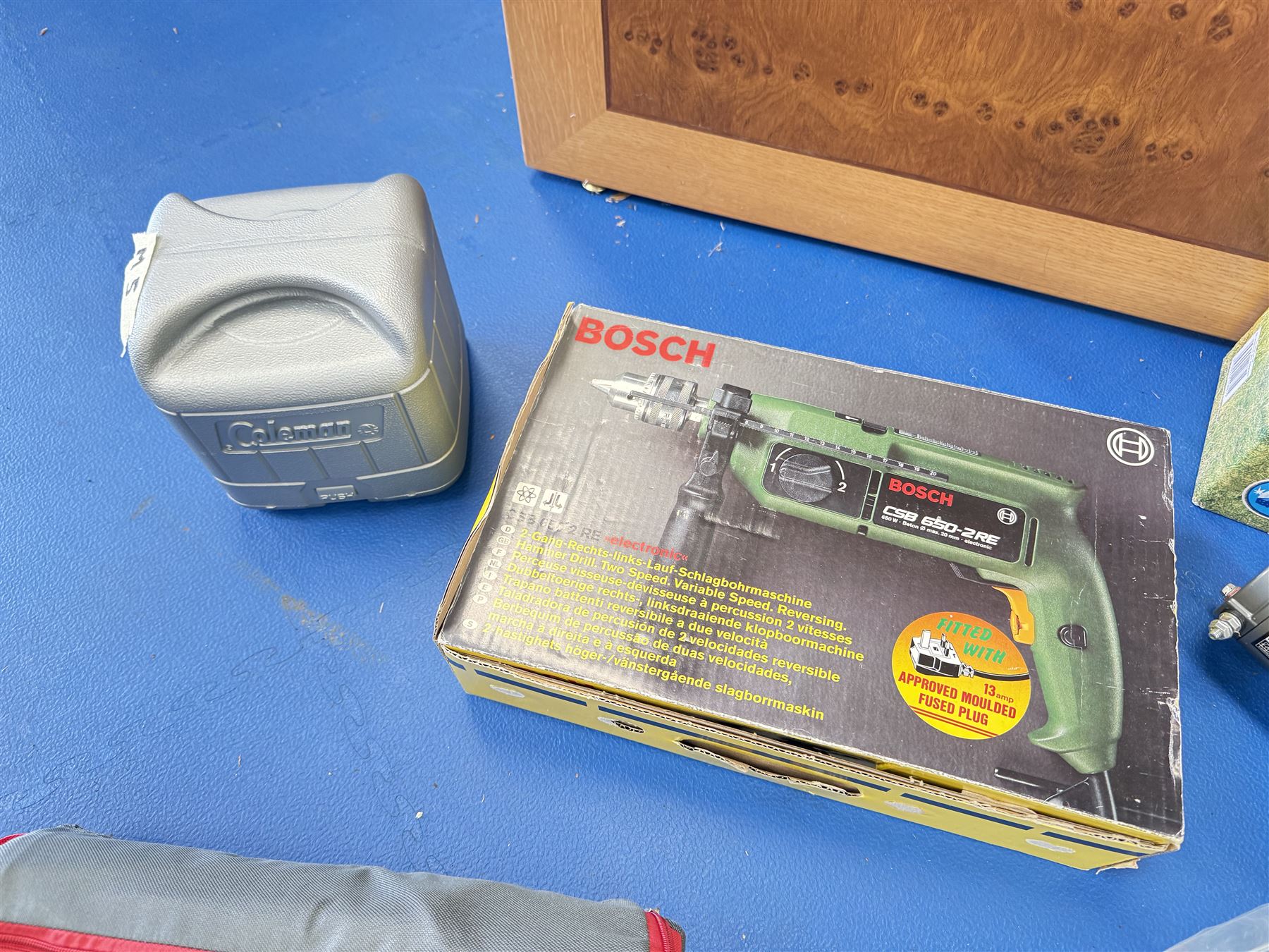 TimberTeck ESW12 electric winch, Bosch drill, Camping Cook stove, and two Ultra-Lite Camping chairs