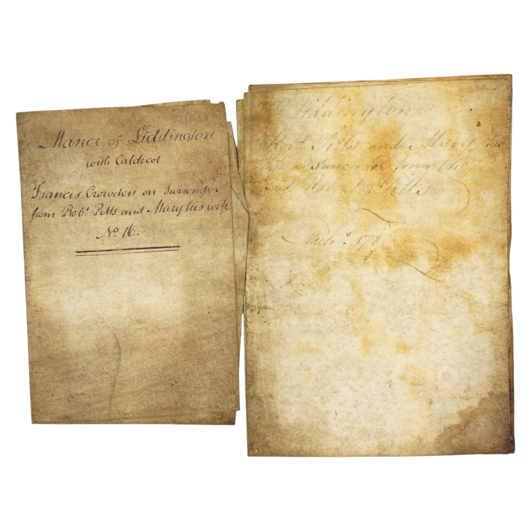 George III surrender of a tenancy in the Manor of Liddington in the county of Rutland, surrender of a tenancy on the same estate 1799 and two other indentures concerning the same estate